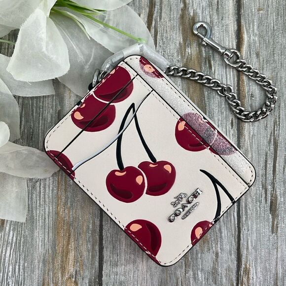 Coach Zip Card Case With Cherry Print Wallet Bag Purse - Picture 1 of 9